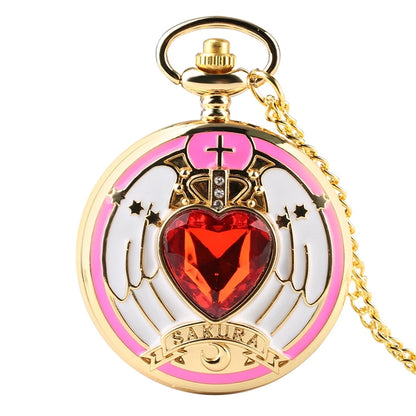 Rhinestone Cartoon Sakura Anime Japanese Anime Stars Moon Quartz Pocket Watch Fashion Stars Women Necklace Pendant Chain Gifts