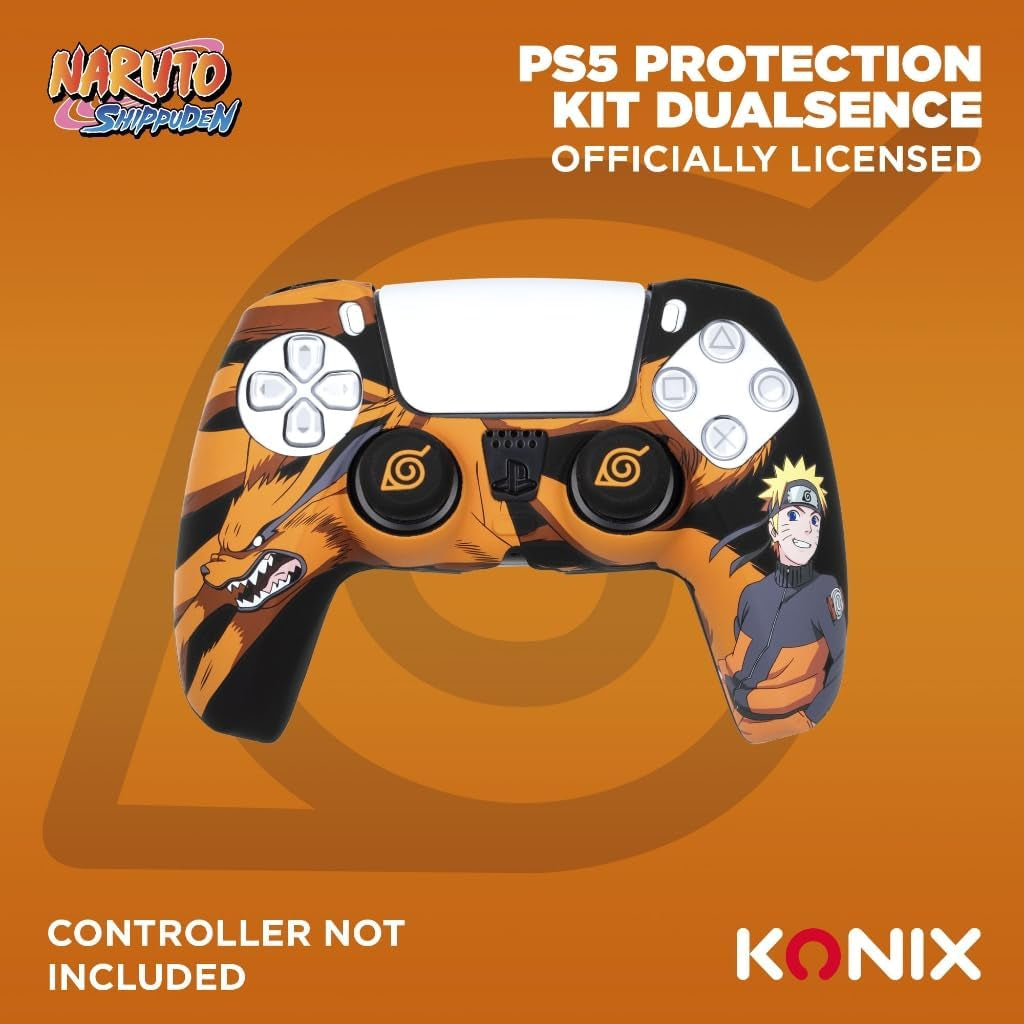 Naruto Shippuden Silicone Case for Dualsense PS5 Controller - Thumb Rest - Kurama/Kyûbi and Naruto - Black