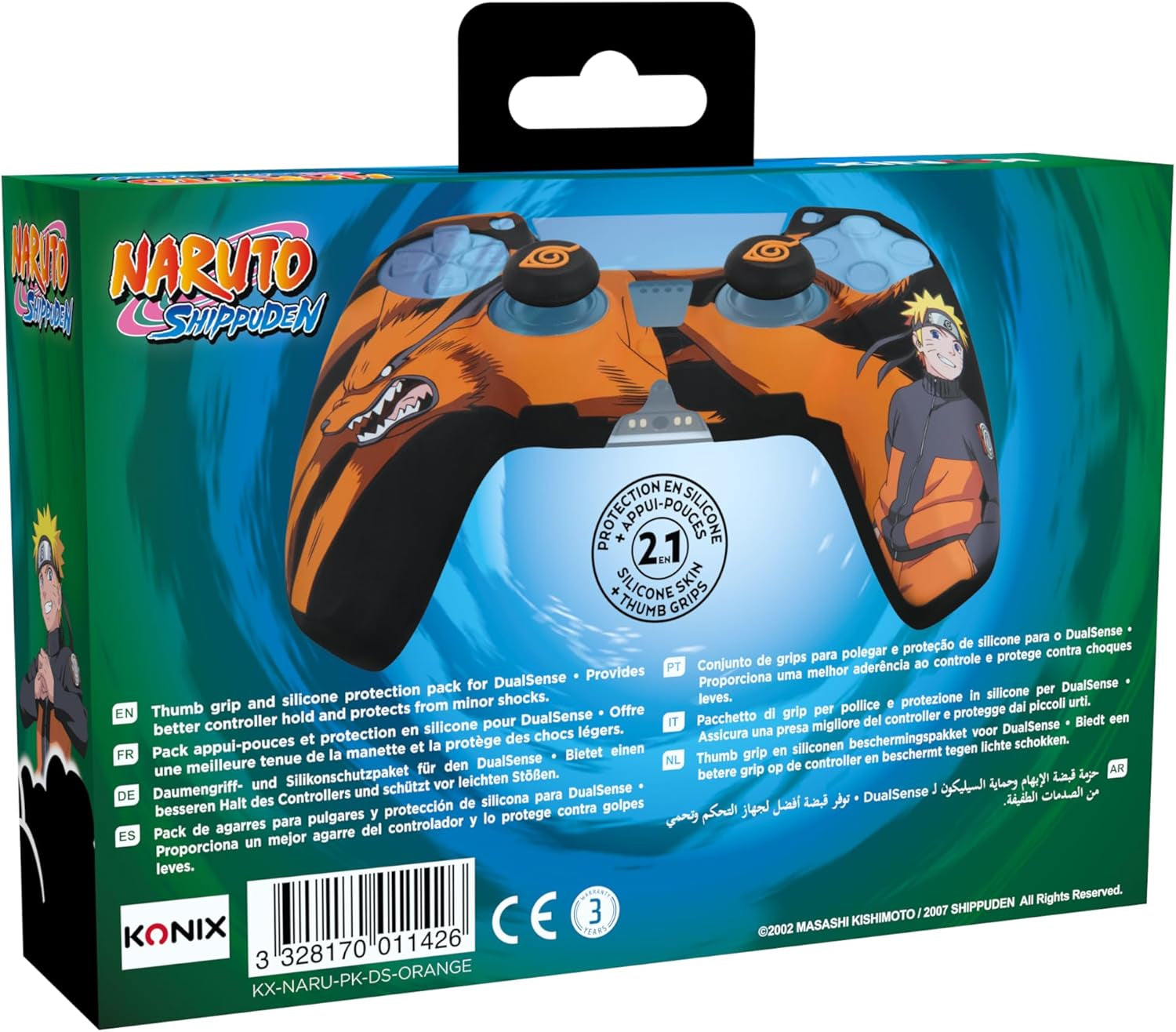 Naruto Shippuden Silicone Case for Dualsense PS5 Controller - Thumb Rest - Kurama/Kyûbi and Naruto - Black