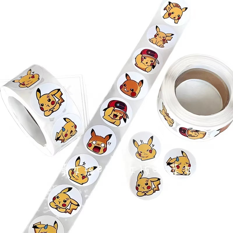 500PCS Anime Cute Pokemon Pikachu Stickers Kawaii Charizard round Seal Stickers Rolls Stickers Graffiti Luggage Stickers Toys