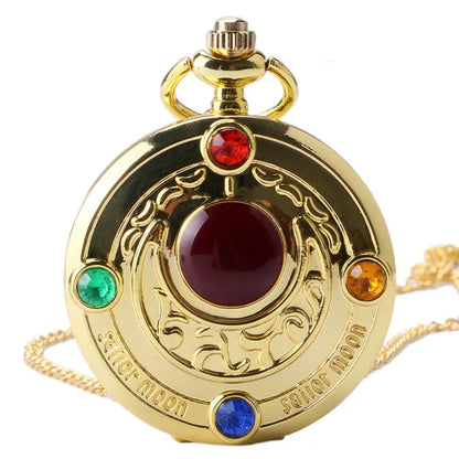 Rhinestone Cartoon Sakura Anime Japanese Anime Stars Moon Quartz Pocket Watch Fashion Stars Women Necklace Pendant Chain Gifts