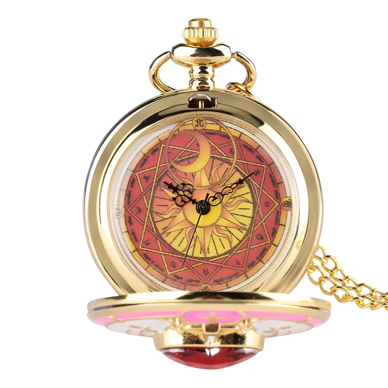 Rhinestone Cartoon Sakura Anime Japanese Anime Stars Moon Quartz Pocket Watch Fashion Stars Women Necklace Pendant Chain Gifts