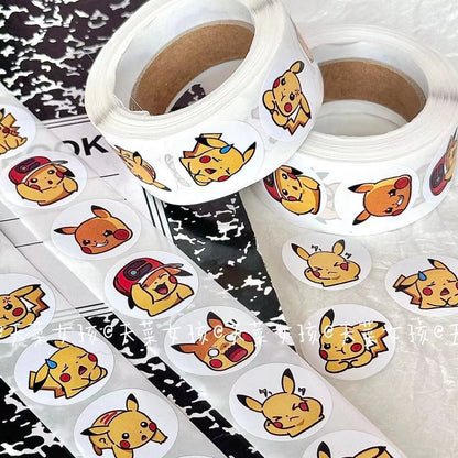500PCS Anime Cute Pokemon Pikachu Stickers Kawaii Charizard round Seal Stickers Rolls Stickers Graffiti Luggage Stickers Toys