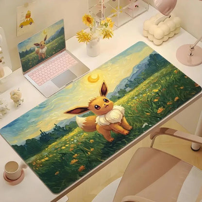 2025Cute Psyduck Gaming Leather Mouse Pad PC Pikachu Large Size Gamer Keyboard Pokemon Desktop Mouse Mat Starry Night Tablecloth