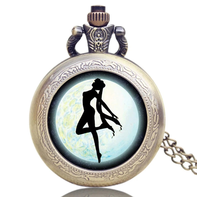 Rhinestone Cartoon Sakura Anime Japanese Anime Stars Moon Quartz Pocket Watch Fashion Stars Women Necklace Pendant Chain Gifts