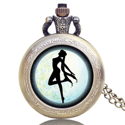 Rhinestone Cartoon Sakura Anime Japanese Anime Stars Moon Quartz Pocket Watch Fashion Stars Women Necklace Pendant Chain Gifts