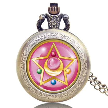 Rhinestone Cartoon Sakura Anime Japanese Anime Stars Moon Quartz Pocket Watch Fashion Stars Women Necklace Pendant Chain Gifts