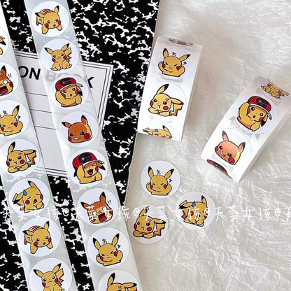 500PCS Anime Cute Pokemon Pikachu Stickers Kawaii Charizard round Seal Stickers Rolls Stickers Graffiti Luggage Stickers Toys