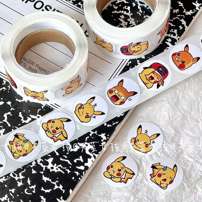 500PCS Anime Cute Pokemon Pikachu Stickers Kawaii Charizard round Seal Stickers Rolls Stickers Graffiti Luggage Stickers Toys
