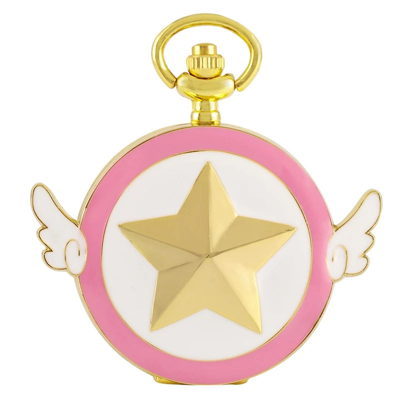 Rhinestone Cartoon Sakura Anime Japanese Anime Stars Moon Quartz Pocket Watch Fashion Stars Women Necklace Pendant Chain Gifts