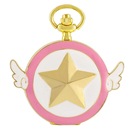 Rhinestone Cartoon Sakura Anime Japanese Anime Stars Moon Quartz Pocket Watch Fashion Stars Women Necklace Pendant Chain Gifts
