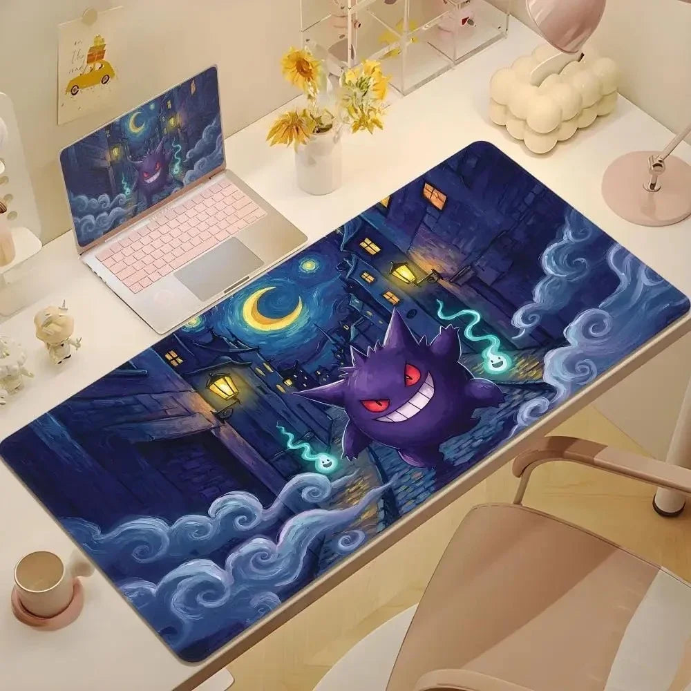 2025Cute Psyduck Gaming Leather Mouse Pad PC Pikachu Large Size Gamer Keyboard Pokemon Desktop Mouse Mat Starry Night Tablecloth