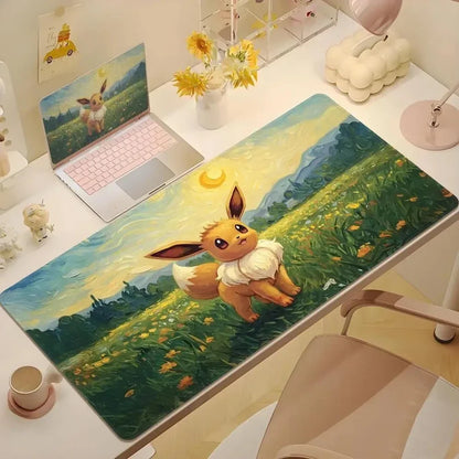 2025Cute Psyduck Gaming Leather Mouse Pad PC Pikachu Large Size Gamer Keyboard Pokemon Desktop Mouse Mat Starry Night Tablecloth