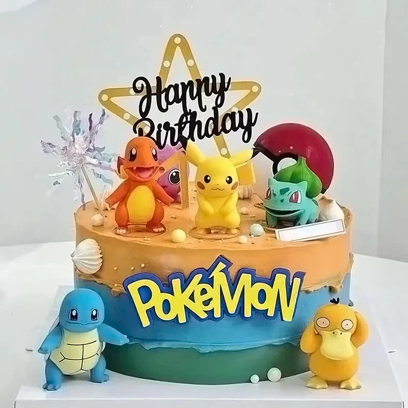 13Pcs/Set Pokemon Cake Anime Figure Pikachu Party Happy Birthday Pokemon Cake Decoration Supplies Ornaments Boy Kids Gift