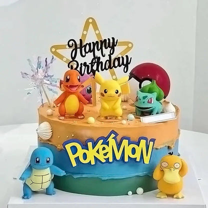 13Pcs/Set Pokemon Cake Anime Figure Pikachu Party Happy Birthday Pokemon Cake Decoration Supplies Ornaments Boy Kids Gift